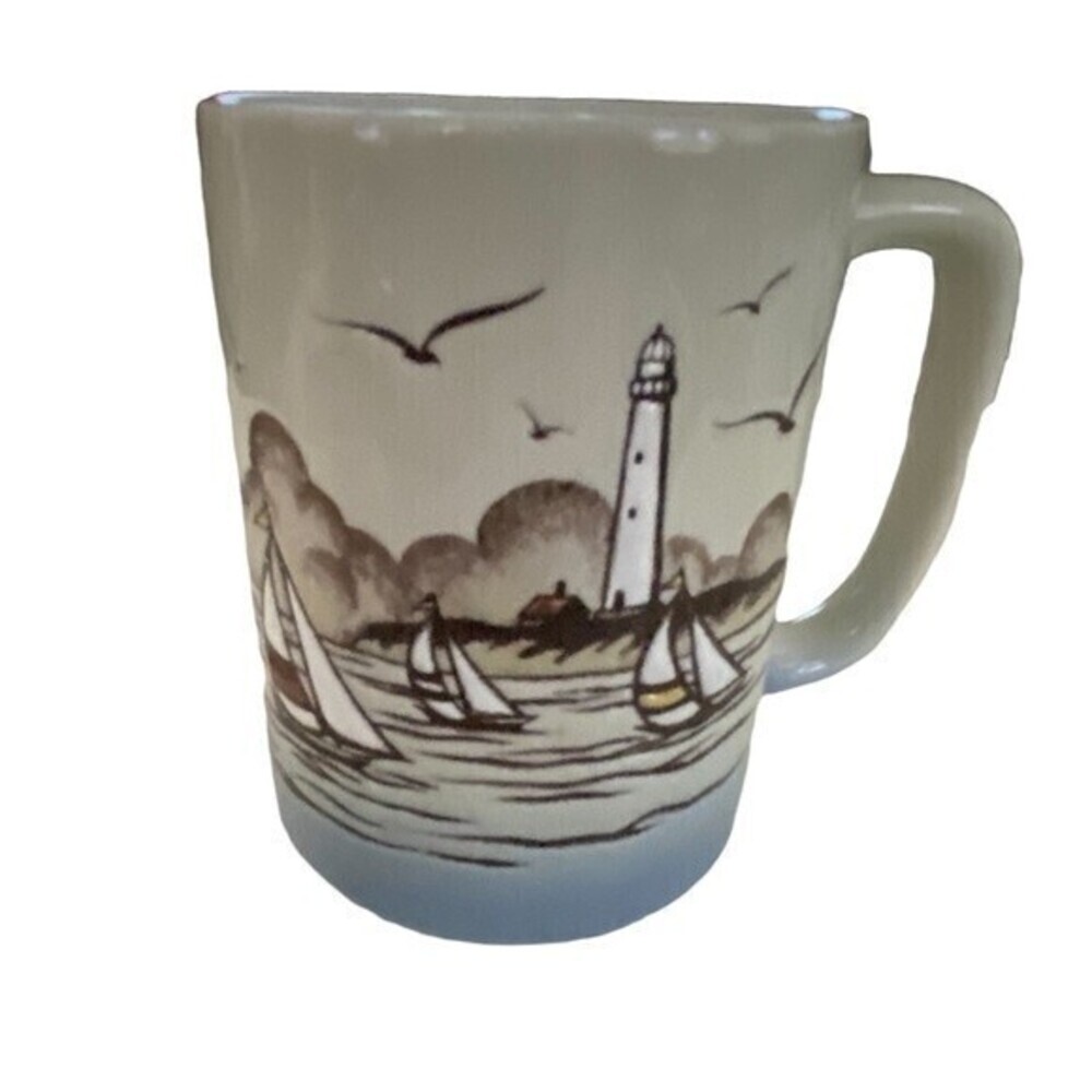 OTAGIRI VINTAGE Lighthouse Sailboat Seagull Coastal Beach Mug